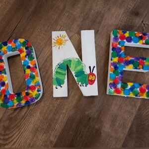 Hungry Caterpillar Birthday Outfit, Cake Topper, ONE sign